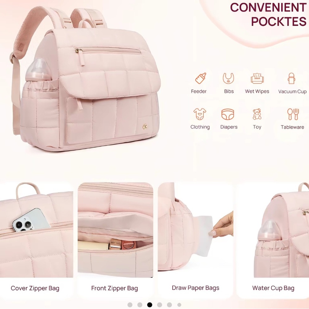Pink Quilted Diaper Backpack